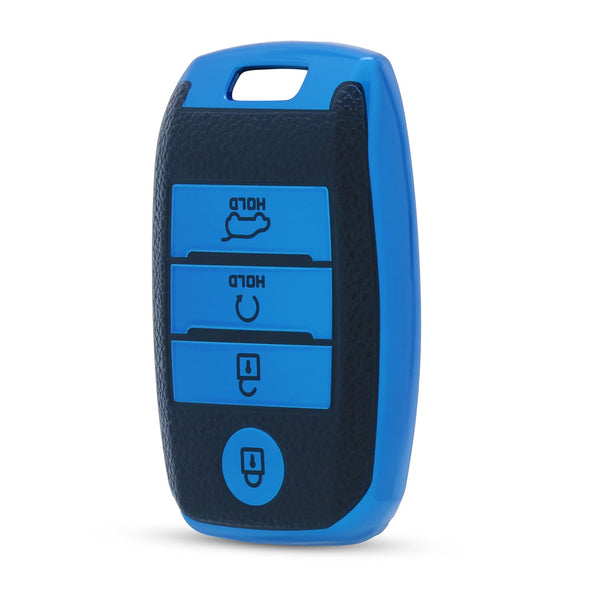 JVCV® Premium Soft TPU Leather Pattern Key Cover Compatible with Kia Seltos Sonet Carens 4 Button Smart Key