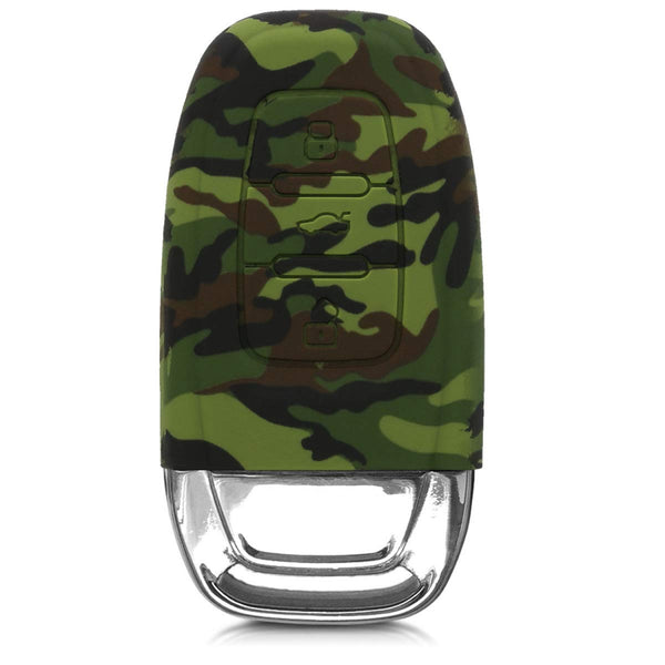 Car Styling Soft Silicone Camouflage Key Cover Compatible with Audi Smart Key (Green Camouflage)