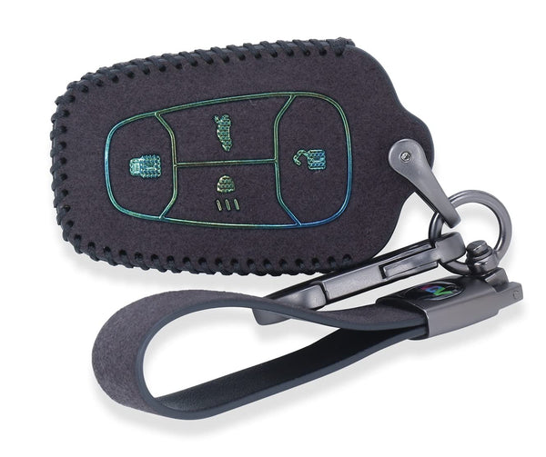 JVCV® Suede Leather Key Cover Compatible with Tata Nexon, Harrier, Tiago EV, Altroz, Tigor, Safari, Nexon EV, Punch, Punch EV 4 Button Smart Key