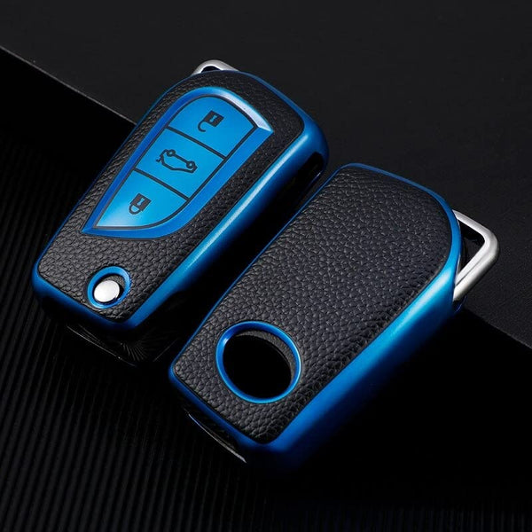 JVCV® Premium Soft TPU Leather Pattern Key Cover Compatible with Toyota Innova Crysta and Corolla Altis Flip Key