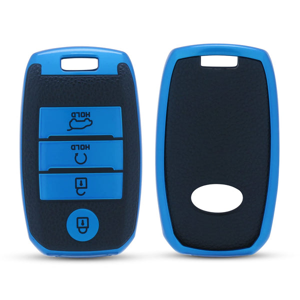 JVCV® Premium Soft TPU Leather Pattern Key Cover Compatible with Kia Seltos Sonet Carens 4 Button Smart Key