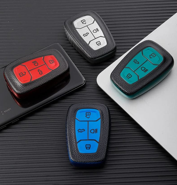 JVCV® Premium Soft TPU Leather Pattern Key Cover Compatible with Tata Nexon, Harrier, Tiago EV, Altroz, Tigor, Safari, Nexon EV, Punch, Punch EV 4 Button Smart Key