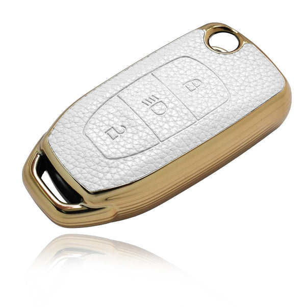 JVCV® Premium Soft Gold Border TPU Leather Pattern Key Cover Compatible with Tata Curvv Tiago Tigor Punch Nexon Zest Bolt Safari Storme Flip Key
