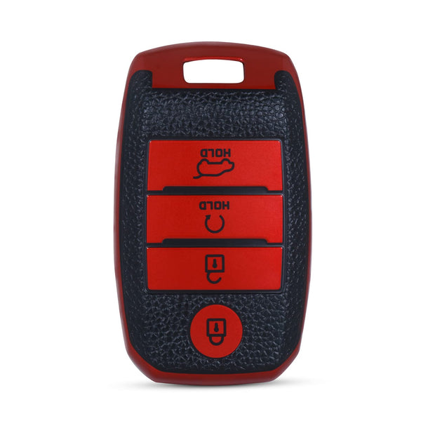 JVCV® Premium Soft TPU Leather Pattern Key Cover Compatible with Kia Seltos Sonet Carens 4 Button Smart Key
