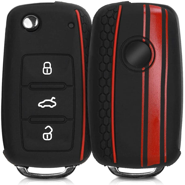 Car Key Cover Compatible with Volkswagen Polo Vento Jetta Ameo Passat and Skoda Rapid Laura Superb Octavia Fabia Yeti Folding Key - Rally Stripe