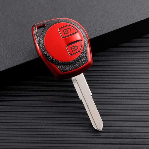 JVCV® Premium Soft TPU Leather Pattern Key Cover Compatible with 2 Button Key for Maruti Suzuki Swift Baleno S-Cross Ciaz Dzire WagonR SX4 Ritz