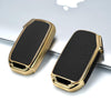 JVCV® Premium Soft Gold Border TPU Leather Pattern Key Cover Compatible with Kia Seltos 2023 Facelift HTX 4 Button Smart Key