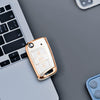 JVCV® Gold Border TPU Key Cover – Compatible with Skoda Kylaq, Slavia, Kushaq, Octavia, Kodiaq, Superb & VW Taigun, Tiguan, Virtus, T-ROC – Folding Key