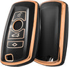 JVCV® Gold Border TPU Key Cover Compatible with BMW X4, X3, 5 Series, 6 Series, 3 Series, 7 Series 4 Button Smart Key (Black)