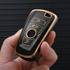 JVCV® Gold Border TPU Key Cover Compatible with BMW X4, X3, 5 Series, 6 Series, 3 Series, 7 Series 4 Button Smart Key (Black)