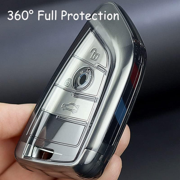 JVCV® Soft TPU Transparent Cover Compatible with BMW Blade Smart Key (Transparent Black)