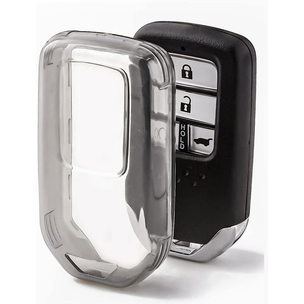JVCV® Soft TPU Transparent Cover Compatible with Honda City, Elevate, Civic, Jazz, Amaze, CR-V, WR-V, BR-V 3/4 Button Push Button Start Smart Key (Transparent Black)