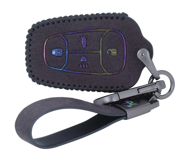 JVCV® Suede Leather Key Cover Compatible with Tata Nexon, Harrier, Tiago EV, Altroz, Tigor, Safari, Nexon EV, Punch, Punch EV 4 Button Smart Key