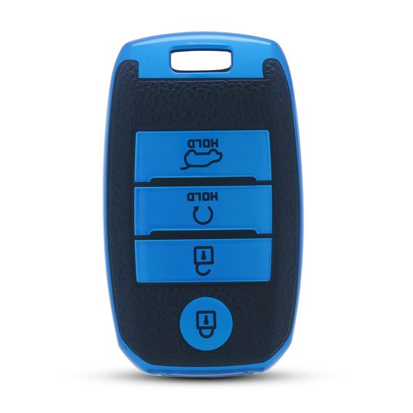 JVCV® Premium Soft TPU Leather Pattern Key Cover Compatible with Kia Seltos Sonet Carens 4 Button Smart Key