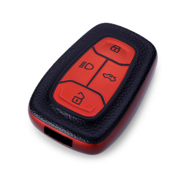 JVCV® Premium Soft TPU Leather Pattern Key Cover Compatible with Tata Nexon, Harrier, Tiago EV, Altroz, Tigor, Safari, Nexon EV, Punch, Punch EV 4 Button Smart Key
