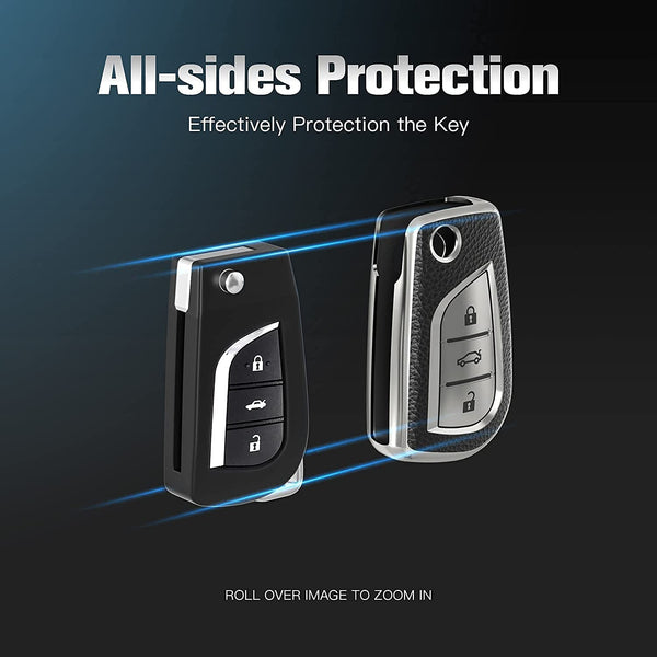 JVCV® Premium Soft TPU Leather Pattern Key Cover Compatible with Toyota Innova Crysta and Corolla Altis Flip Key