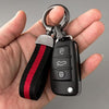 Nylon and Leather Car Keychain, Universal Key Fob Metal Keychain, 360 Degree Rotatable Key Chain Holder for Men and Women