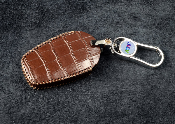 JVCV® Handmade Leather Crocodile Pattern Key Cover – Compatible with Tata Nexon, Harrier, Safari, Punch, Altroz & More – 4 Button Smart Key
