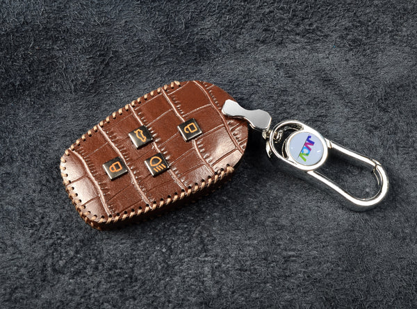 JVCV® Handmade Leather Crocodile Pattern Key Cover – Compatible with Tata Nexon, Harrier, Safari, Punch, Altroz & More – 4 Button Smart Key