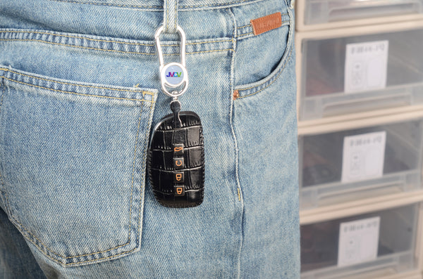 JVCV® Handmade Leather Crocodile Pattern Key Cover – Compatible with Hyundai Alcazar & Creta – 4 Button Smart Key