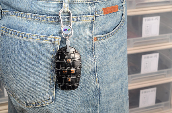 JVCV® Handmade Leather Crocodile Pattern Key Cover – Compatible with Tata Nexon, Harrier, Safari, Punch, Altroz & More – 4 Button Smart Key