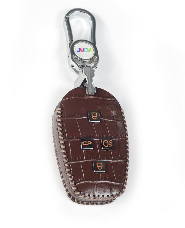 JVCV® Handmade Leather Crocodile Pattern Key Cover – Compatible with Tata Nexon, Harrier, Safari, Punch, Altroz & More – 4 Button Smart Key