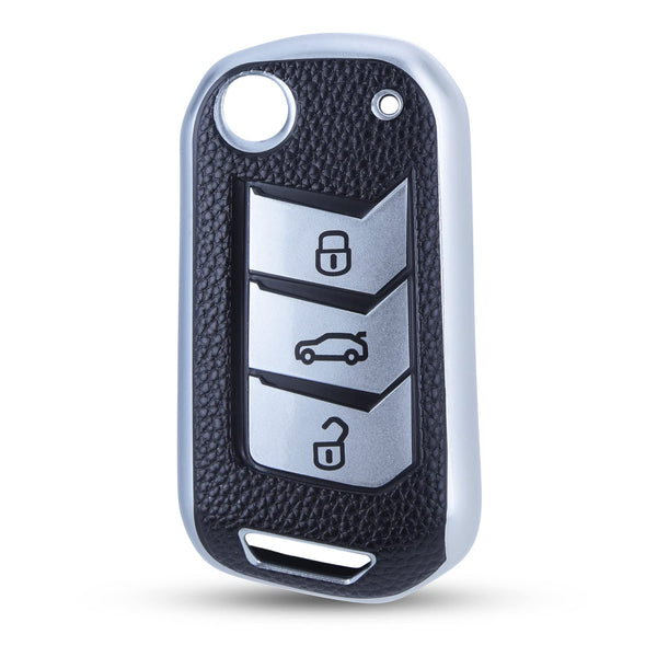 JVCV® Premium Soft TPU Leather Pattern Key Cover Compatible with Mahindra XUV 700, 3XO, Thar, Marazzo, Bolero, Scorpio, Scorpio N, XUV 300, XUV 400 EV, Thar Roxx 3 Button flip Key