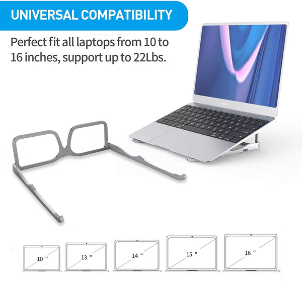 JVCV® Creative Laptop Stand, Ergonomic Foldable Portable Aluminum Cooling Desktop Holder Riser for Notebook Tablet, Compatible with MacBook Air Pro More 10-15.6” Laptops