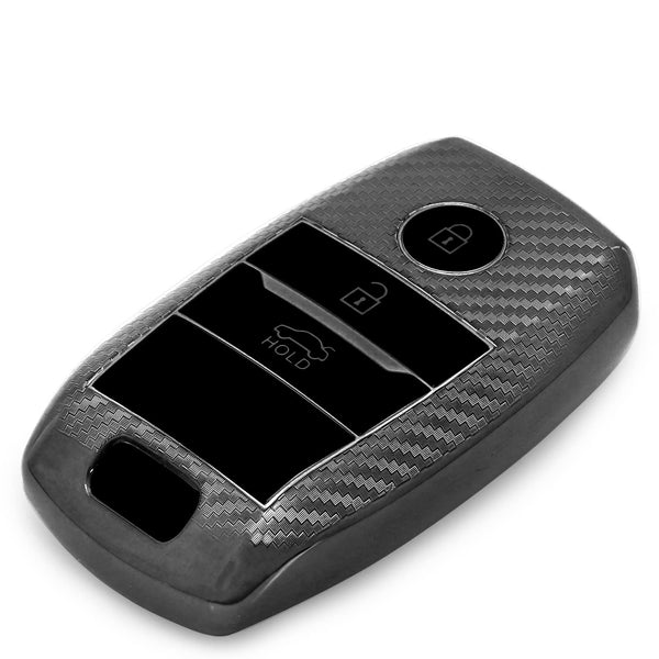 JVCV® Premium Soft TPU Leather Pattern Key Cover Compatible with Kia Seltos Sonet Carens 3 Button Push Start Car Key