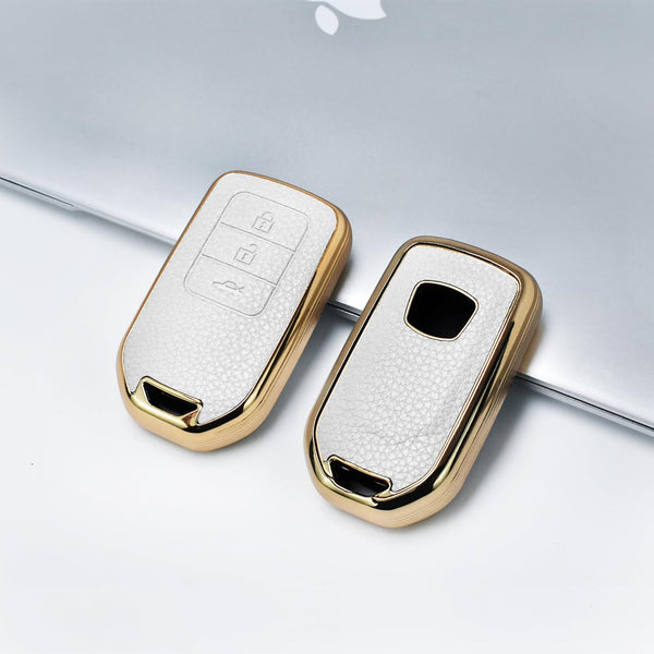 JVCV® Premium Soft Gold Border TPU Leather Pattern Key Cover Compatible with Honda City, Elevate, Civic, Jazz, Amaze, CR-V, WR-V, BR-V 3/4 Button Push Button Start Smart Key