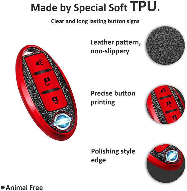 JVCV® Premium Soft TPU Leather Pattern Key Cover Compatible with Nissan Smart Key