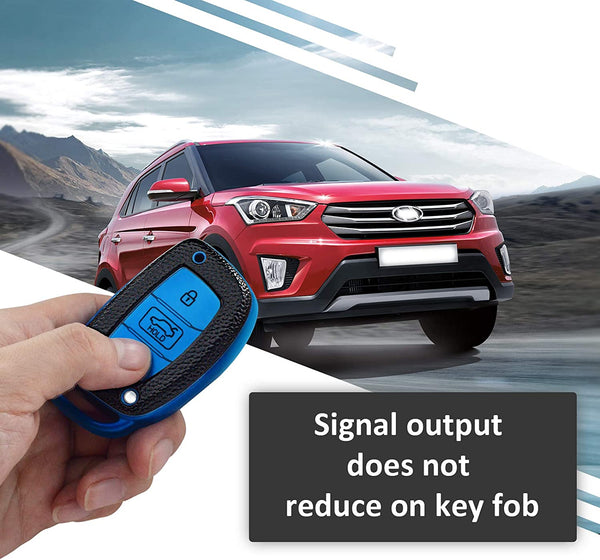 JVCV® Premium Soft TPU Leather Pattern Key Cover Compatible with Hyundai Creta, i10 Grand, i20 Elite, i20 Active, Xcent, Verna 4s, Tucson, Elantra, Grand i10 Nios 3 Button Smart Key