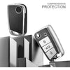 Premium Soft TPU Leather Pattern Key Cover Compatible with Skoda Kushaq Taigun Tiguan Virtus Octavia Kodiaq Superb Folding Key (Silver)