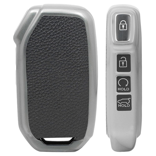 JVCV® Premium Soft TPU Leather Pattern Key Cover Compatible with Kia Seltos Facelift HTX and Carens X Line 4 Button Smart Key