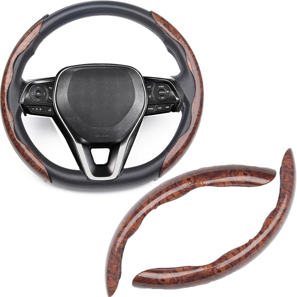 JVCV® Premium ABS Steering Wheel Trim Cover – Wood Pattern | Luxury Car Interior Decorative Overlay | Anti-Slip Scratch-Resistant Stylish Upgrade | Universal Fit for Most Cars