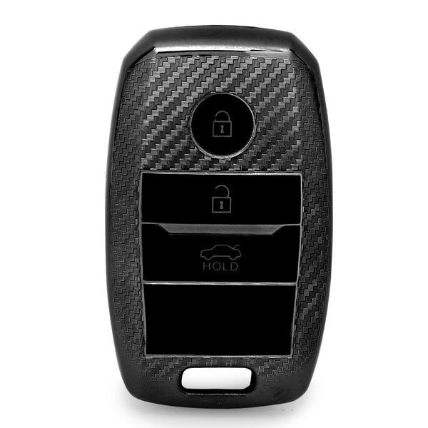 JVCV® Premium Soft TPU Leather Pattern Key Cover Compatible with Kia Seltos Sonet Carens 3 Button Push Start Car Key