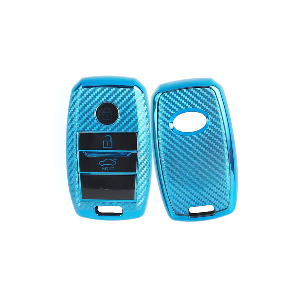 JVCV® Premium Soft TPU Leather Pattern Key Cover Compatible with Kia Seltos Sonet Carens 3 Button Push Start Car Key