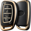 JVCV® Gold Border TPU Key Cover – Compatible with Hyundai Creta, Venue, i20, Tucson, Elantra – 4 Button Smart Key