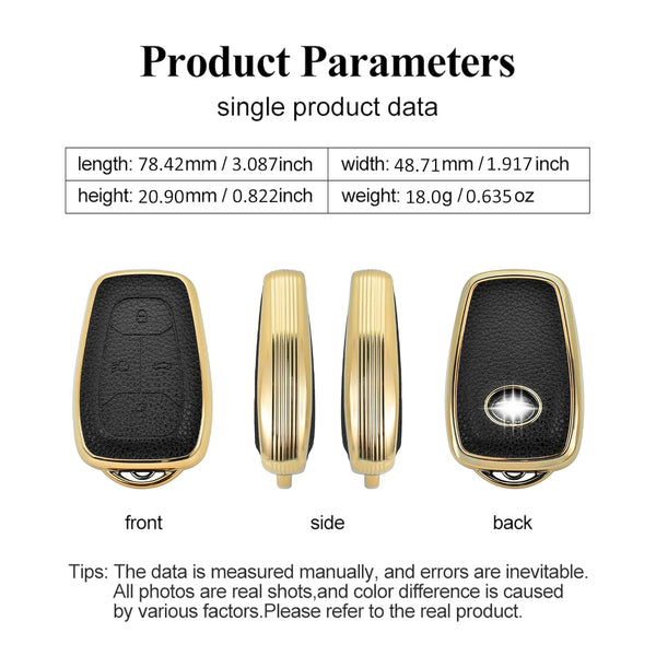 JVCV® Premium Soft Gold Border TPU Leather Pattern Key Cover Compatible with Tata Nexon, Harrier, Tiago EV, Altroz, Tigor, Safari, Nexon EV, Punch, Punch EV 4 Button Smart Key