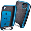 Premium Soft TPU Leather Pattern Key Cover Compatible with Skoda Kushaq Taigun Tiguan Virtus Octavia Kodiaq Superb Folding Key (Silver)