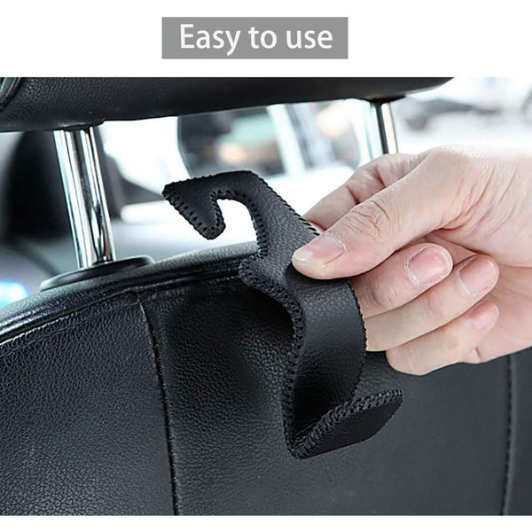 Headrest Hooks for Car, Back Seat Organizer Black Leather Hanger Holder Hook, for Hanging Purses and Bags and Coats, Pack of 2