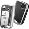 Premium Soft TPU Leather Pattern Key Cover Compatible with Skoda Kushaq Taigun Tiguan Virtus Octavia Kodiaq Superb Folding Key (Silver)