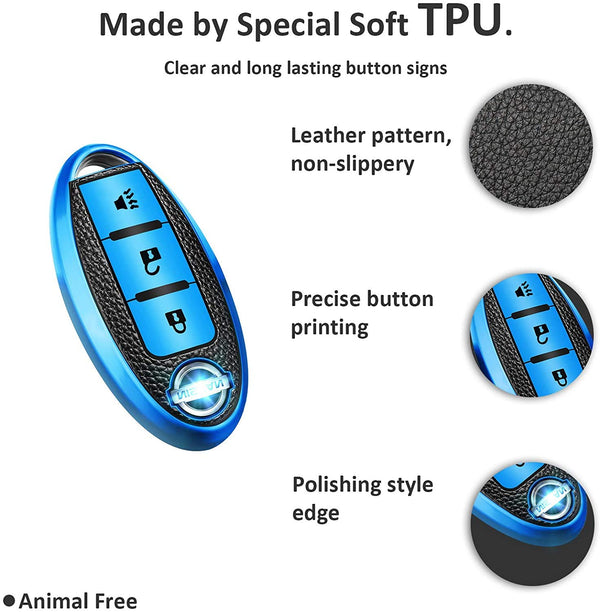 JVCV® Premium Soft TPU Leather Pattern Key Cover Compatible with Nissan Smart Key