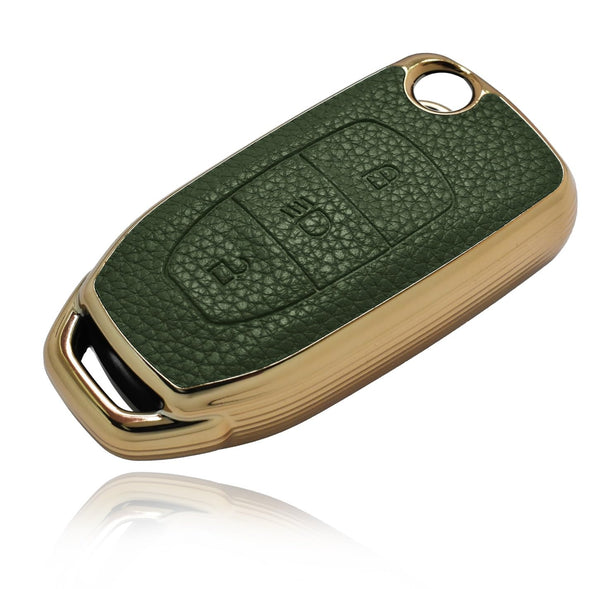 JVCV® Premium Soft Gold Border TPU Leather Pattern Key Cover Compatible with Tata Curvv Tiago Tigor Punch Nexon Zest Bolt Safari Storme Flip Key