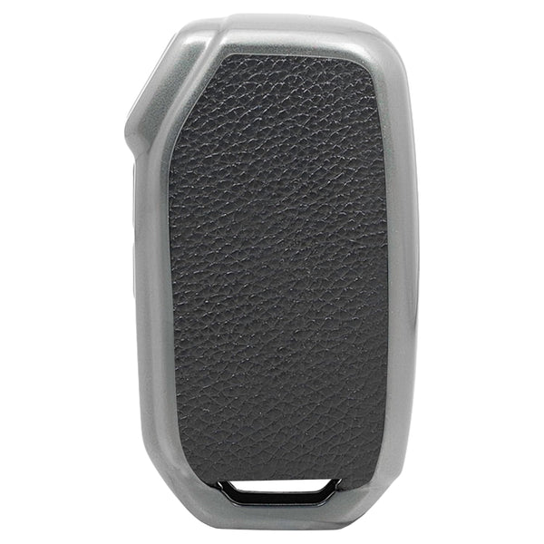 JVCV® Premium Soft TPU Leather Pattern Key Cover Compatible with Kia Seltos Facelift HTX and Carens X Line 4 Button Smart Key