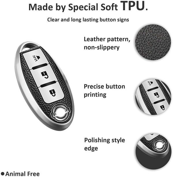 JVCV® Premium Soft TPU Leather Pattern Key Cover Compatible with Nissan Smart Key