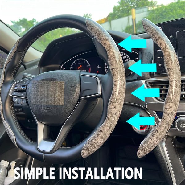 JVCV® Premium ABS Steering Wheel Trim Cover – Wood Pattern | Luxury Car Interior Decorative Overlay | Anti-Slip Scratch-Resistant Stylish Upgrade | Universal Fit for Most Cars