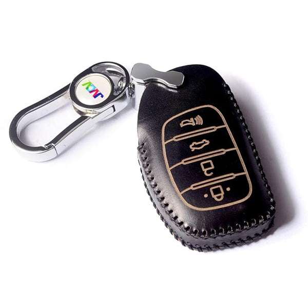 Car Styling Soft Handmade Leather Key Cover Compatible with Hyundai Alcazar Creta, i20 2021, Venue, Tucson, Elantra,i20 N Line 2021
