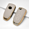 JVCV® Premium Soft Gold Border TPU Leather Pattern Key Cover Compatible with Tata Curvv Tiago Tigor Punch Nexon Zest Bolt Safari Storme Flip Key