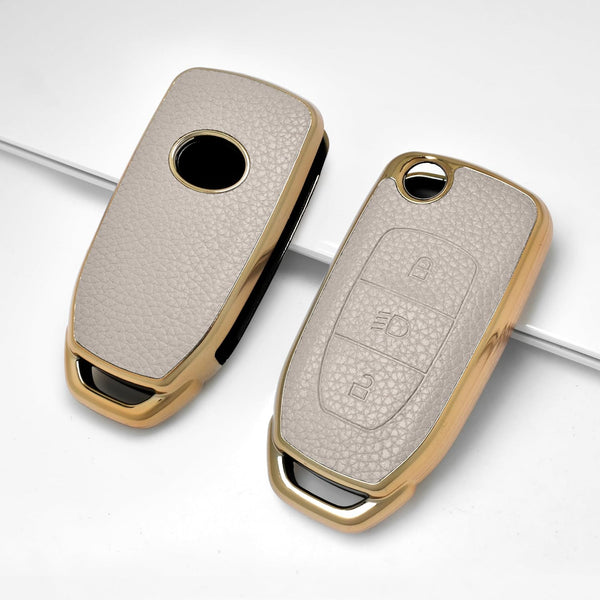JVCV® Premium Soft Gold Border TPU Leather Pattern Key Cover Compatible with Tata Curvv Tiago Tigor Punch Nexon Zest Bolt Safari Storme Flip Key